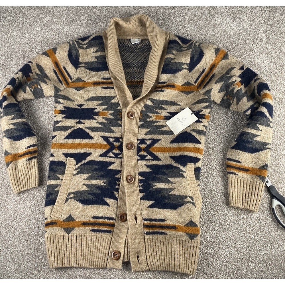 Aspen Collection Acrylic/Wool Aztec Button Up Jacket Cost Mens Small Preppy Dad - Picture 2 of 11